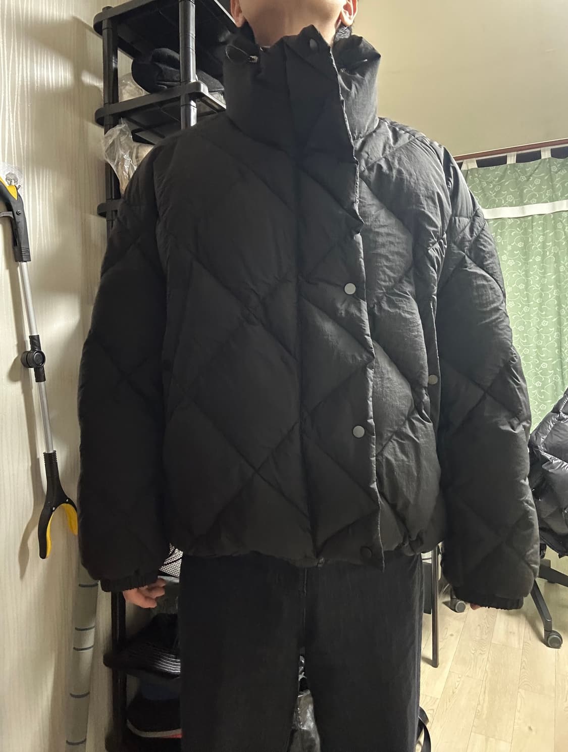 오리털 패딩 다이아 누빔 점퍼 블랙 원사이즈 상품이미지6