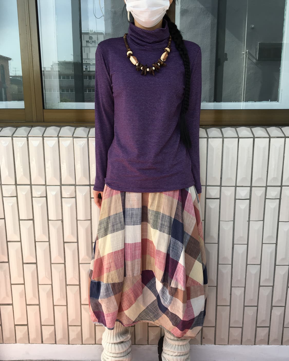 Stripe pattern high neck sleeeve 상품이미지4