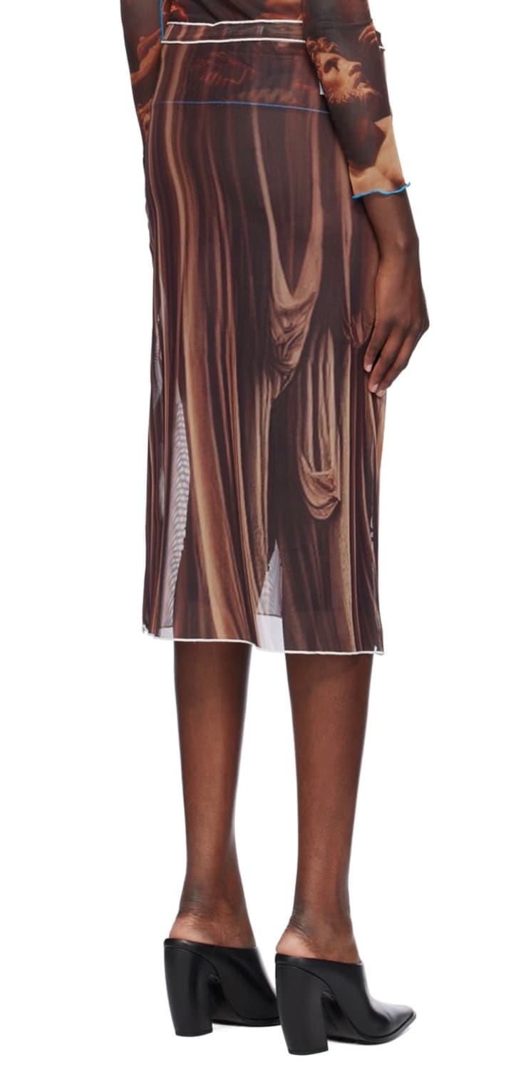 Rokh Brown Draped Printed Midi Skirt 상품이미지3