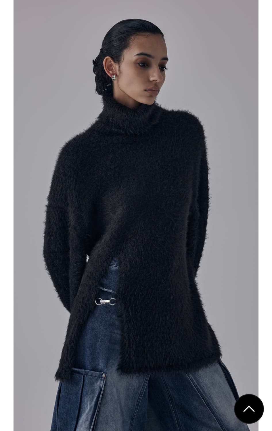 트리밍버드 하이넥 퍼 니트 슬릿 언발 상품이미지4