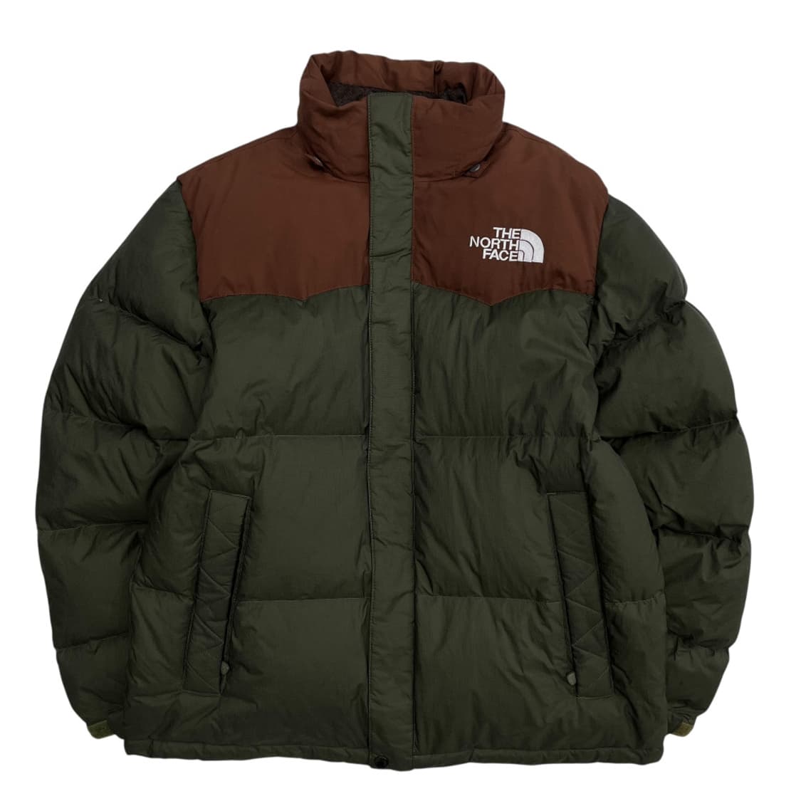 노스페이스 로고 브라운배색 딥그린 패딩 100 상품이미지3