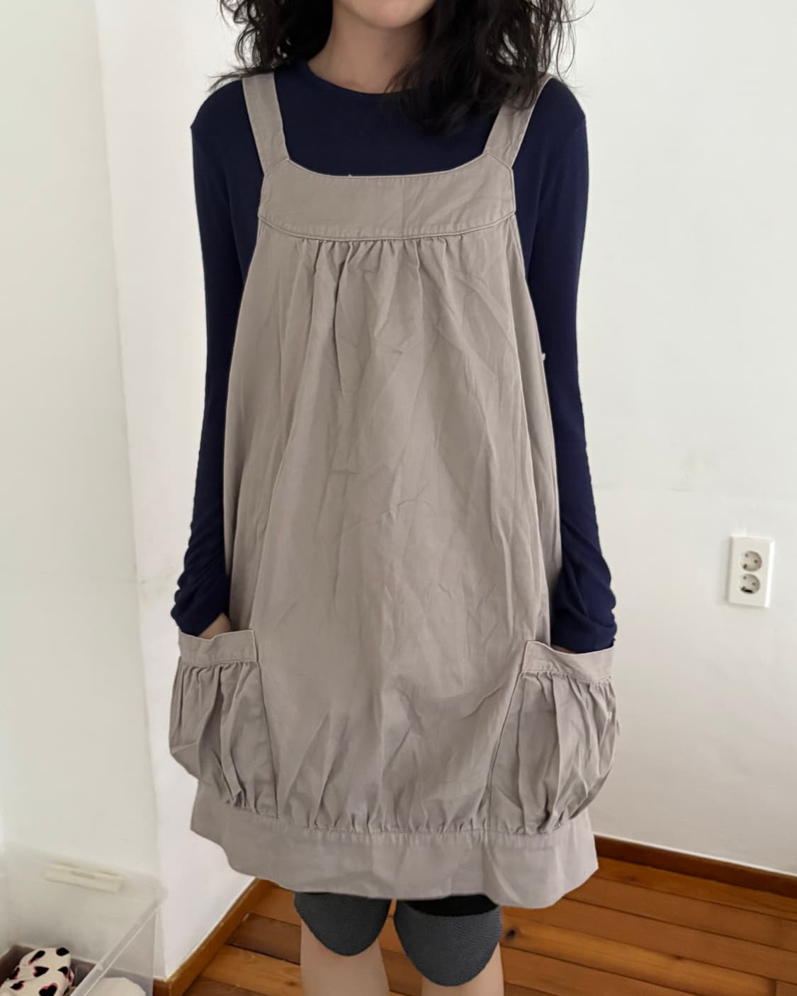 코코아 베이지 멜빵 원피스 상품이미지1