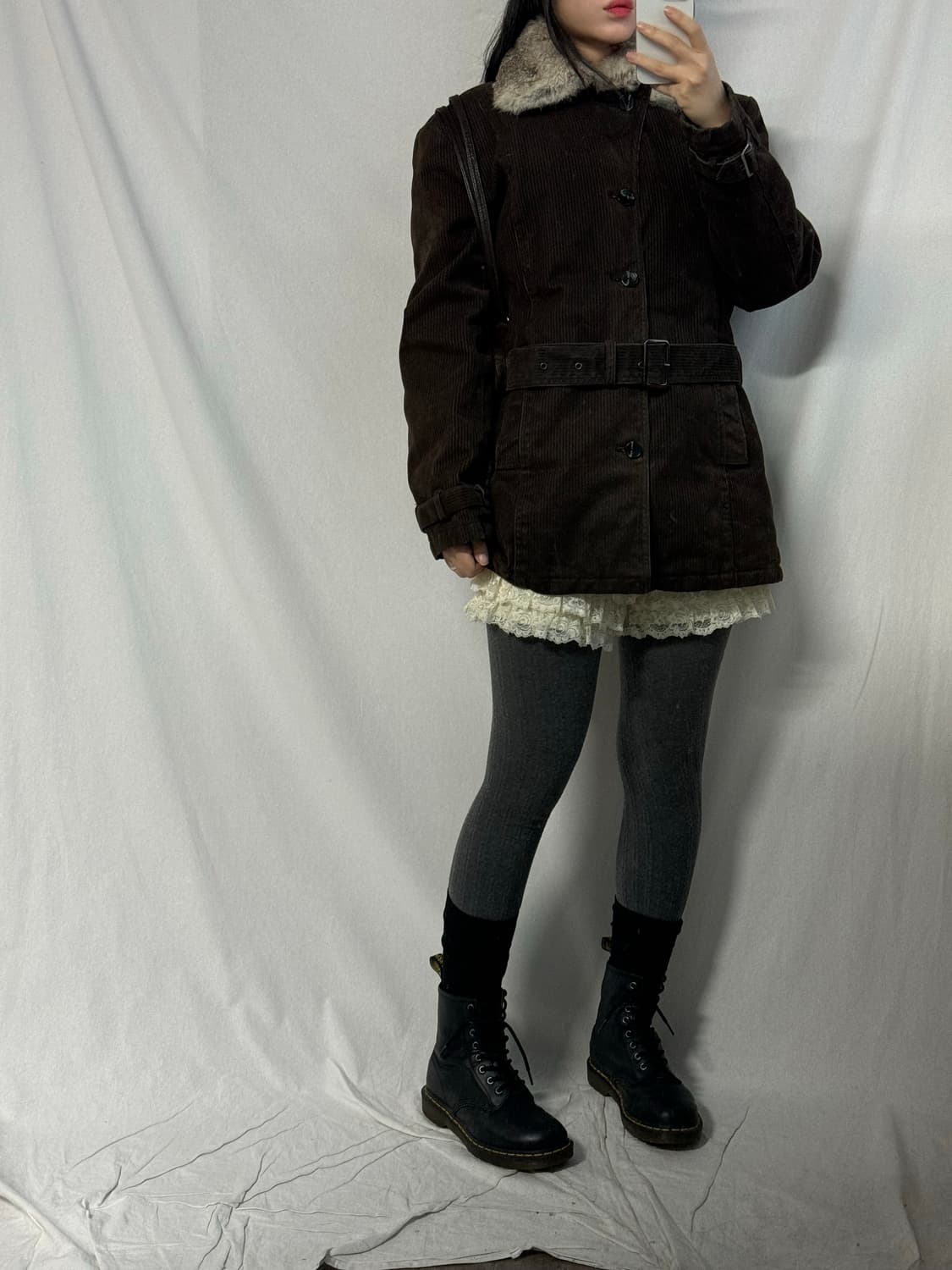 코듀로이 벨티드 퍼 카라 코트 상품이미지7