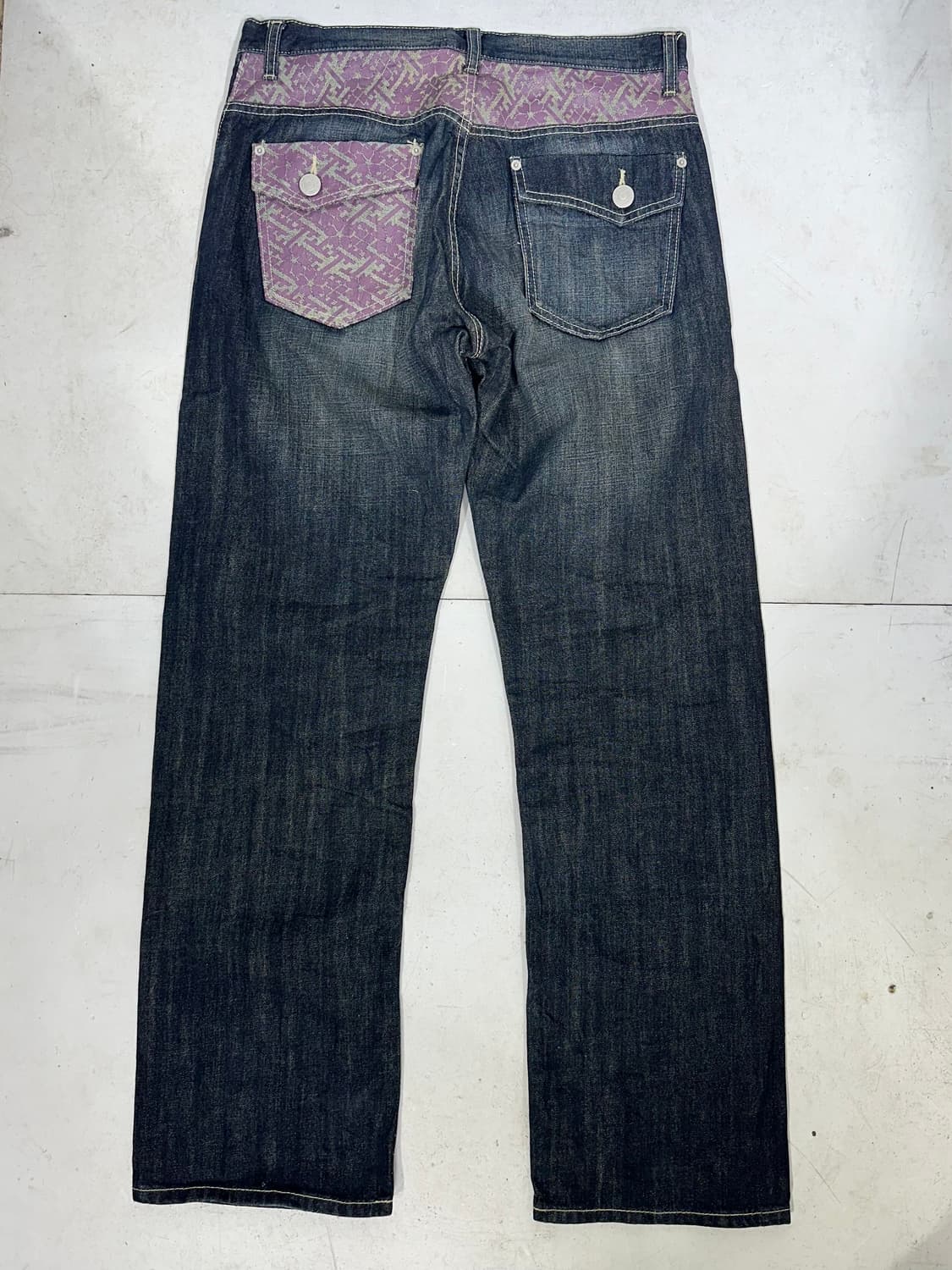 일본 빈티지 진청 와이드 패이즐리 패턴 청바지 워싱 데님 팬츠  상품이미지6