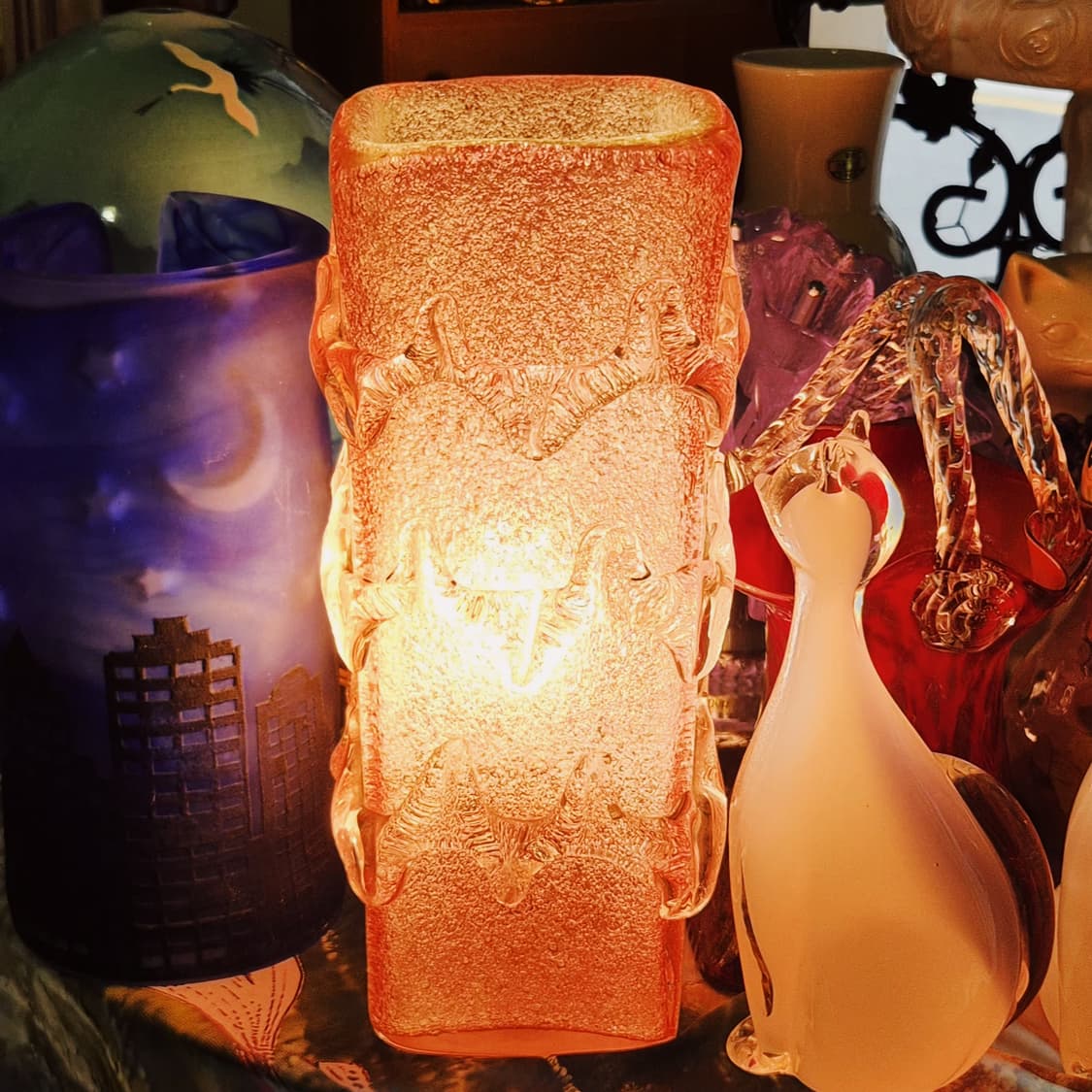 60s 이와타 핸드블로운 핑크 스퀘어 멜팅 조명 상품이미지7