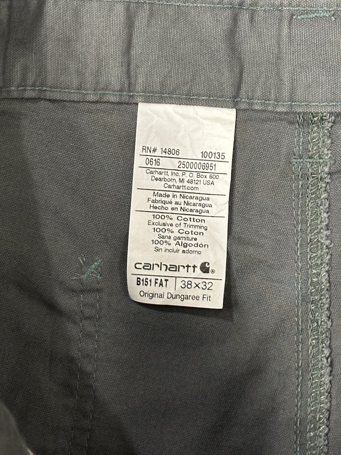 칼하트 오리지널 덩가리핏 워크팬츠 차콜 38x32 상품이미지4