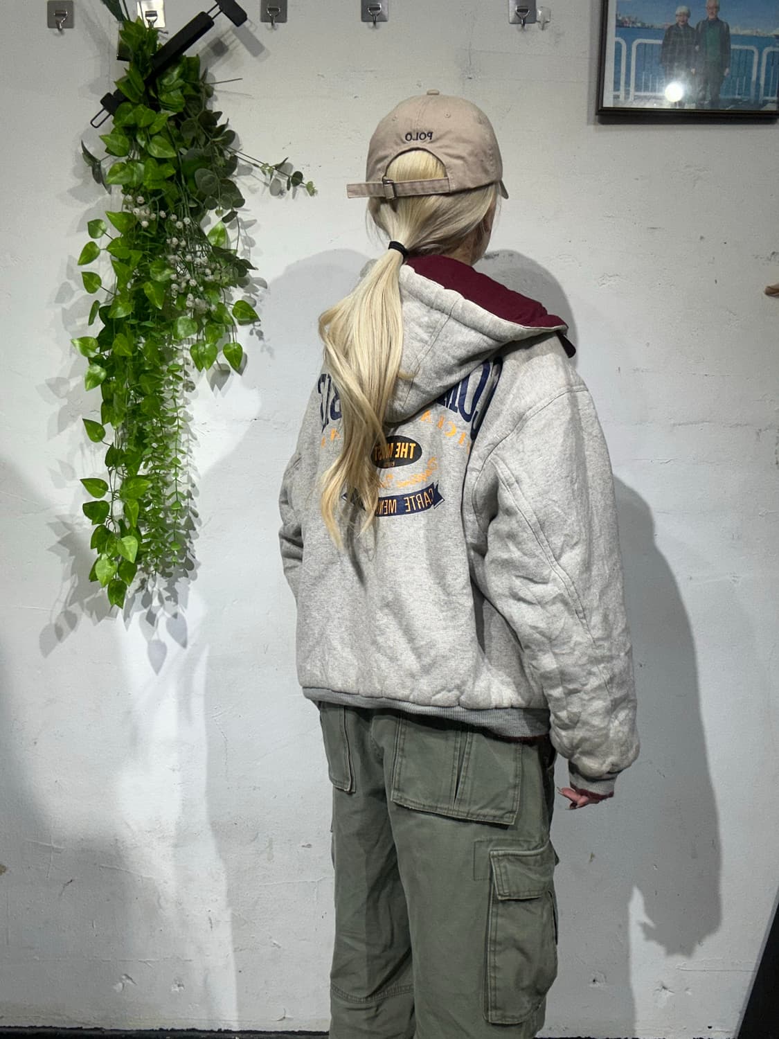 일본 빈티지 버건디 베이지 리버시블 양면 후드 점퍼 자수 자켓 잠바  상품이미지6