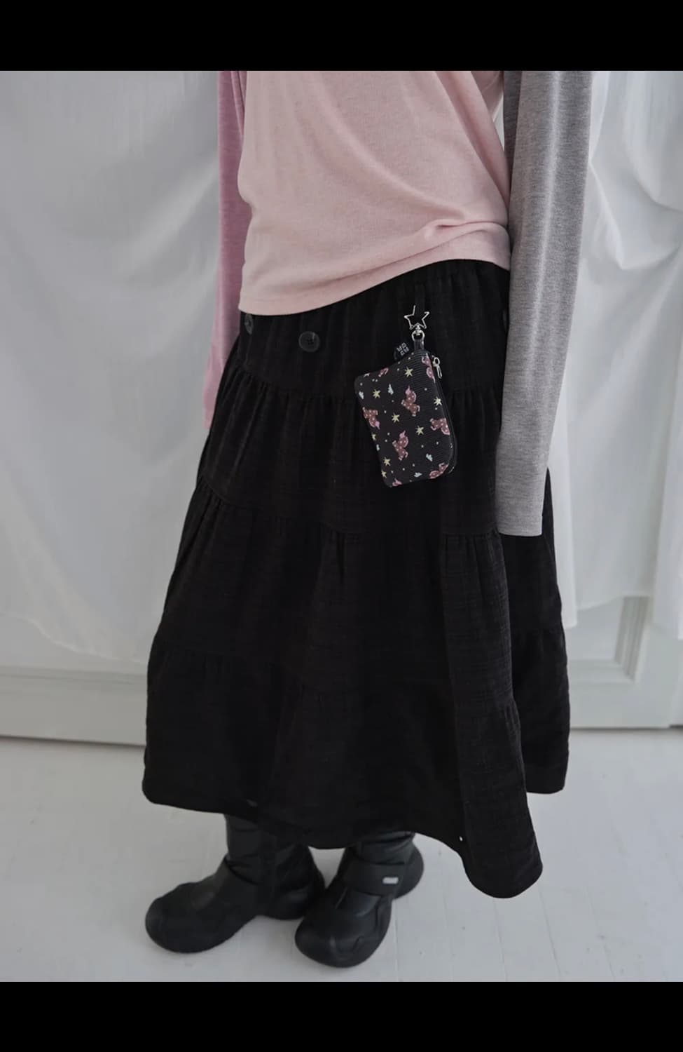 무음 투웨이 버튼 셔링 스커트 상품이미지1