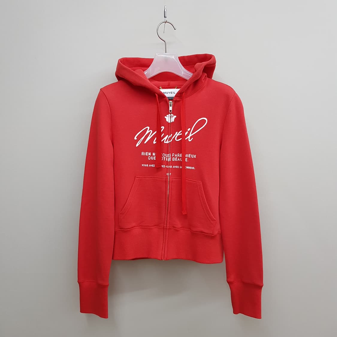 MUVEIL 뮤베일 로고 프린팅 크롭 후드 집업 76-90-155사이즈 상품이미지1
