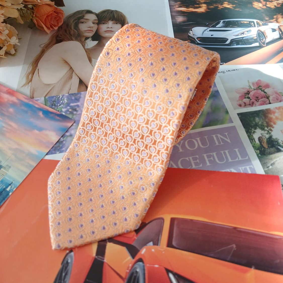 엠씨엠 실크 오렌지 하트 자카드 넥타이 8.1cm A+등급 A19666
 상품이미지4