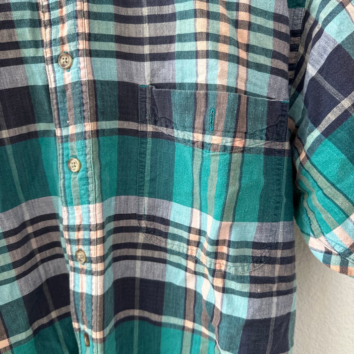 에디바우어 빈티지 마드라스 체크 반팔 셔츠 그린 M  상품이미지3