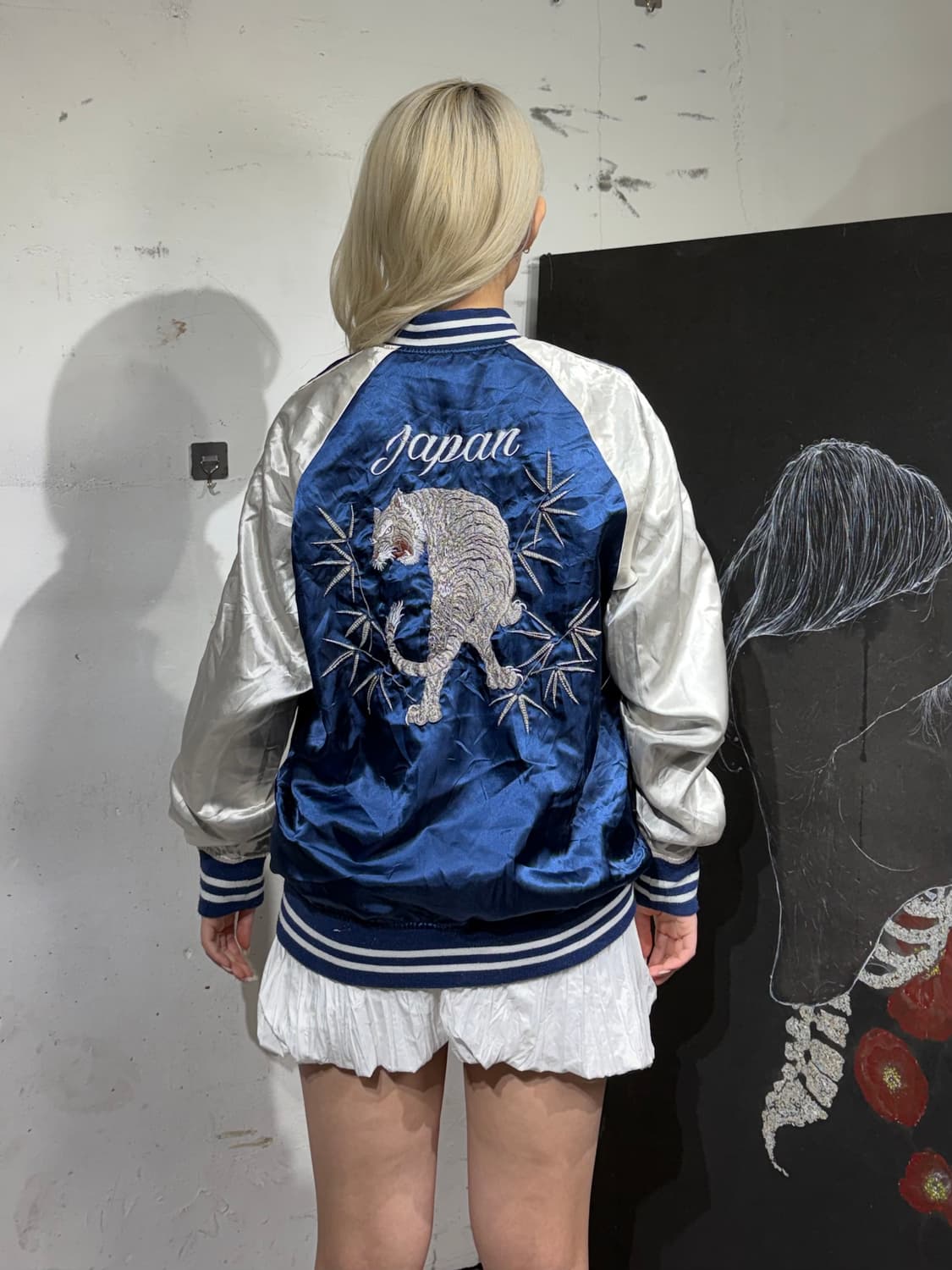 JPN 일본 빈티지 호랑이 자수 스카잔 백호 오리엔탈 스카쟌 L 상품이미지1