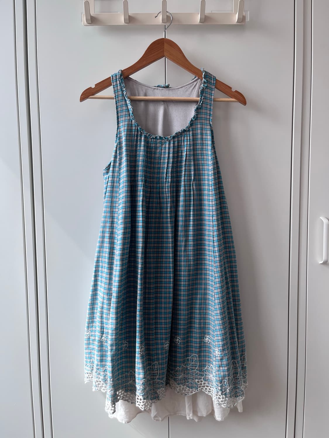 Vintage 체크 레이스 레이어드 나시 원피스 상품이미지4