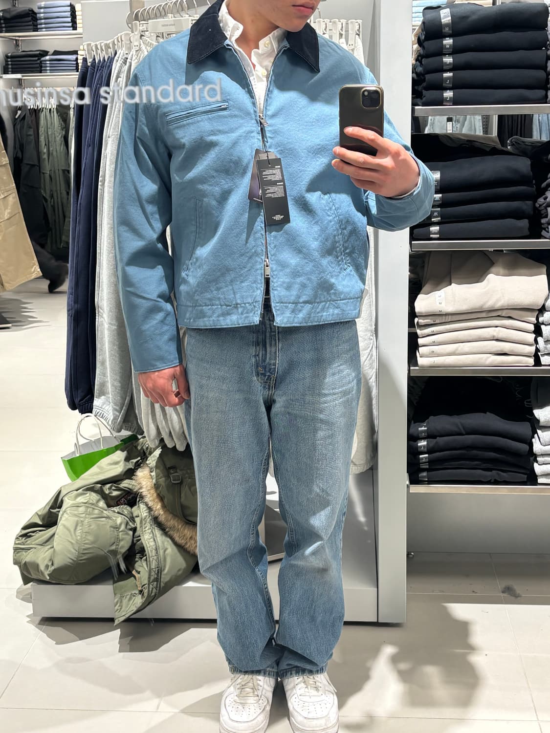 무탠다드 세미크롭 워크자켓 블루 그레이 M사이즈 상품이미지2