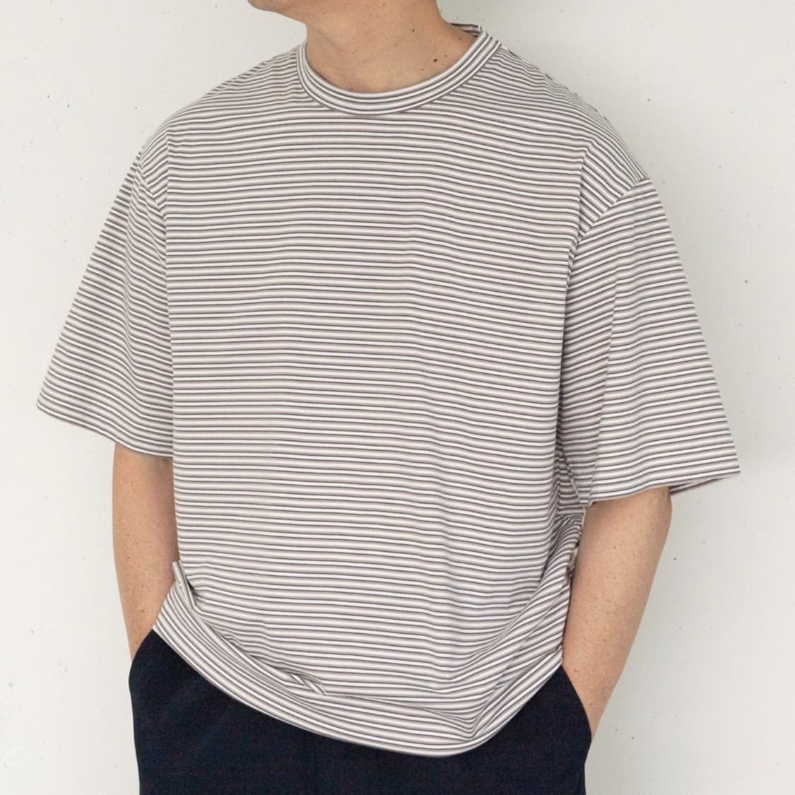 스틸바이핸드 스트라이프 티셔츠 그레이/화이트 2 상품이미지1