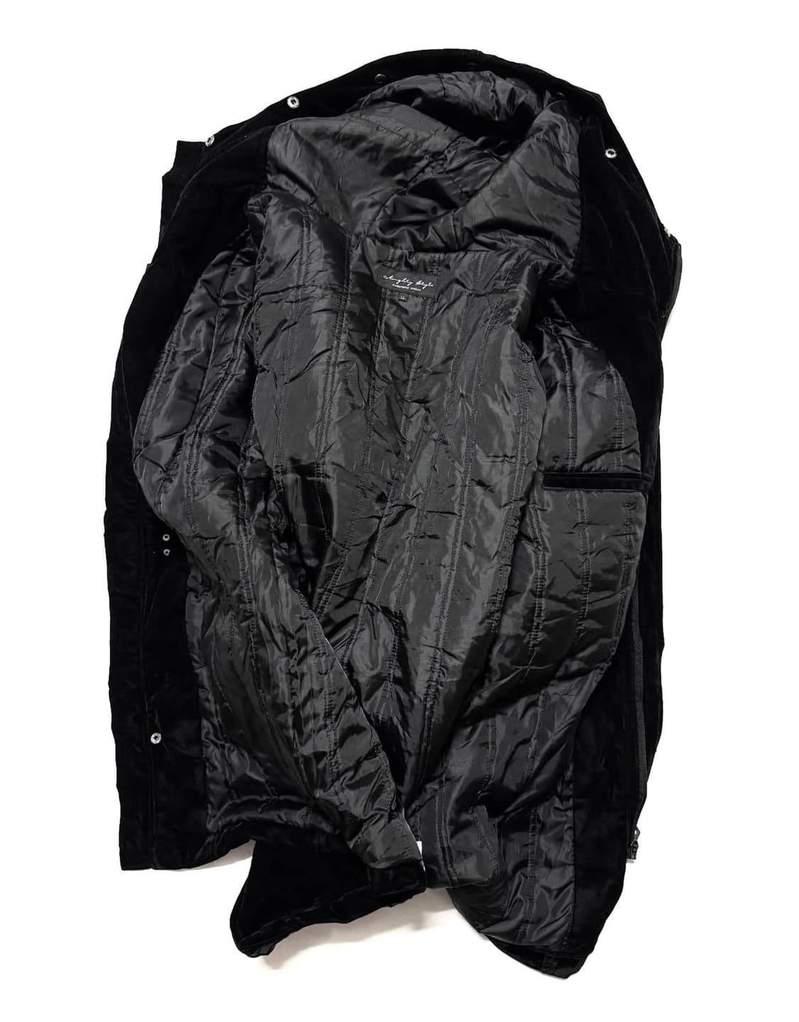 Naughty Style - 버클 벨벳 코트 상품이미지4