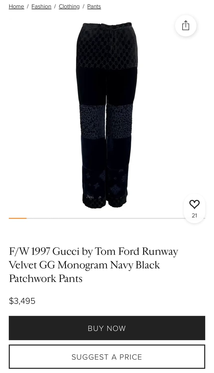 38/ 구찌 1997FW 톰포드 런웨이 벨벳 패치워크 팬츠 상품이미지3