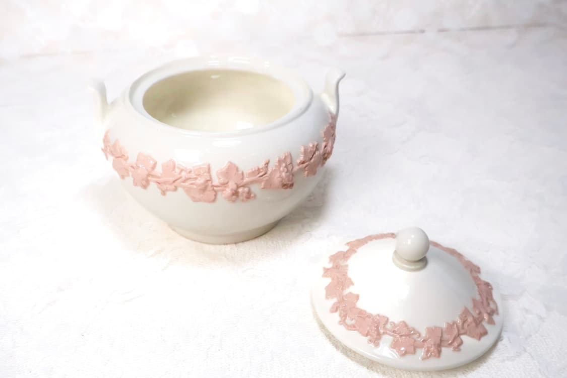 [영국앤틱](레어)웨지우드 퀸즈웨어 핑크 온 크림 슈가볼 상품이미지6