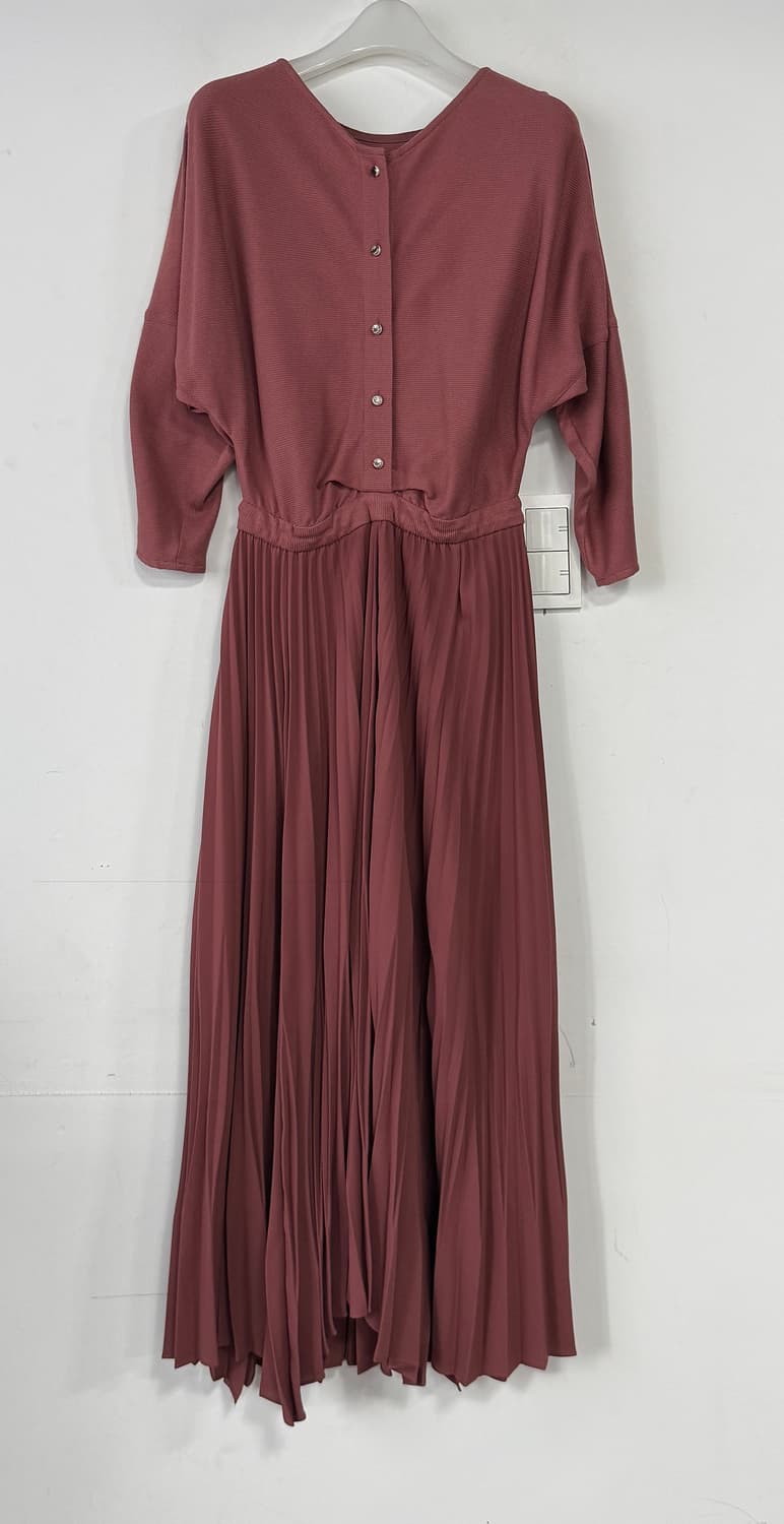 시스템 텍스처 블록 플리츠 원피스 상품이미지1