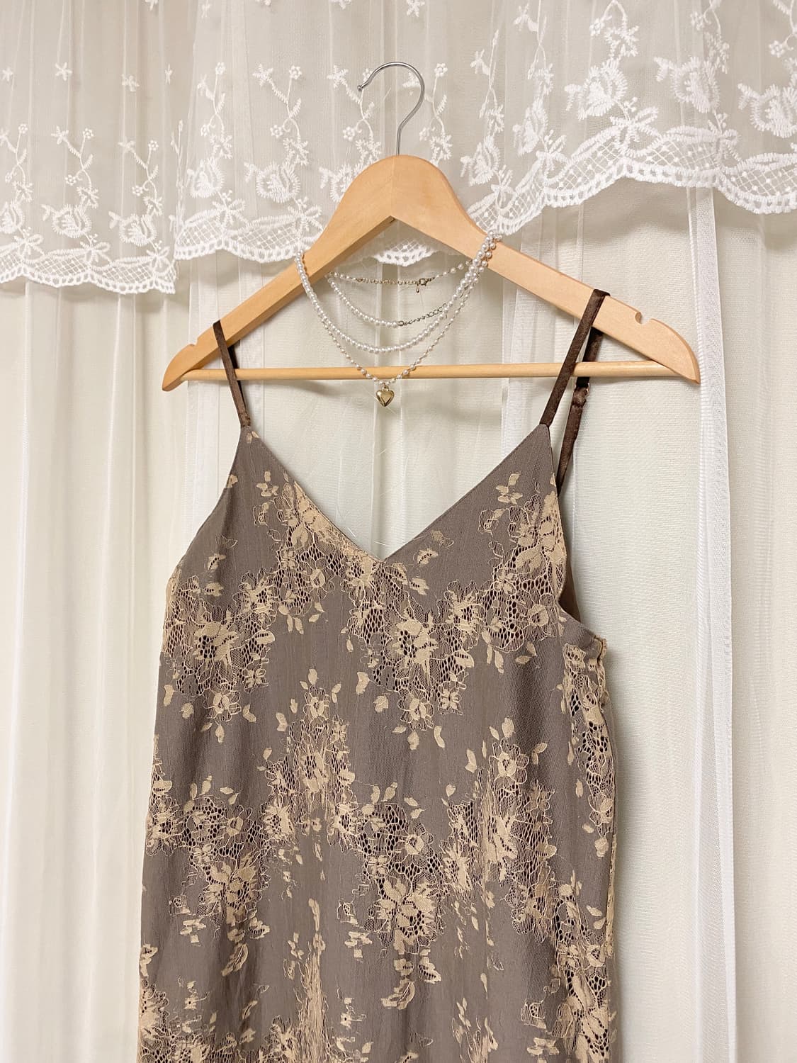 Brown Floral Lace Slip Long Dress 상품이미지5
