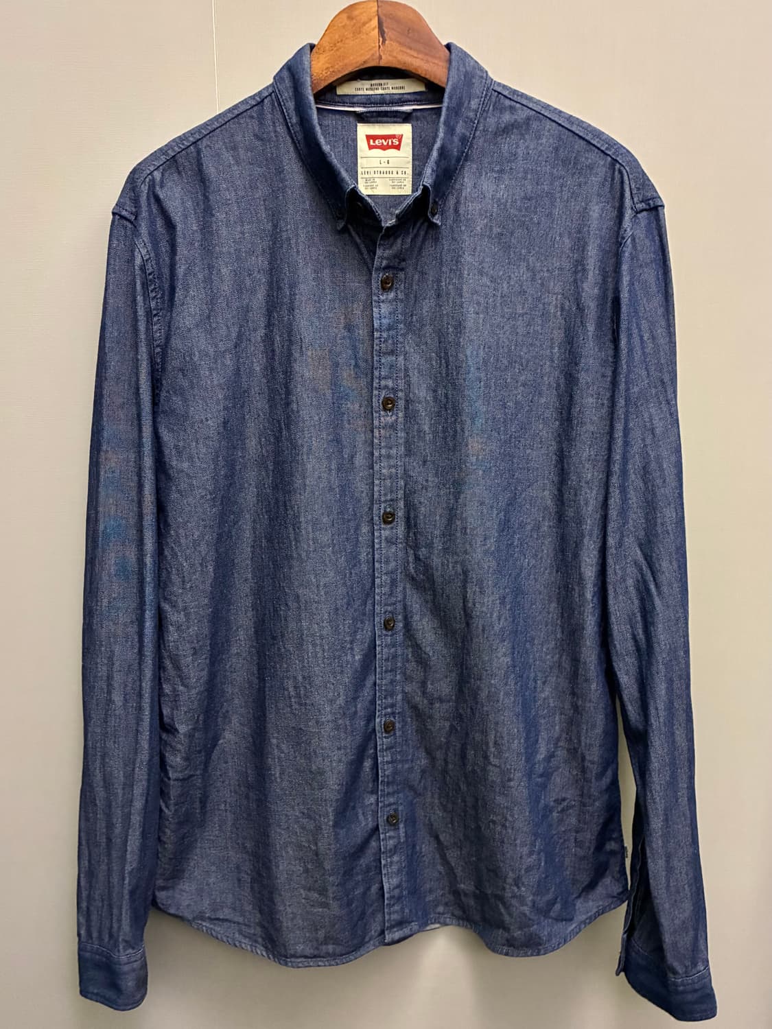 (L)리바이스 화이트탭 코튼 샴브레이 버튼다운 셔츠 데님셔츠  상품이미지1
