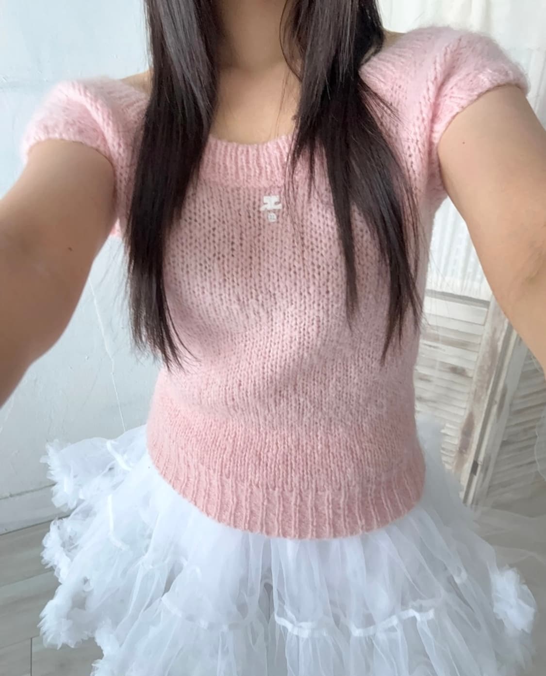 riipi 빈티지 꾸레쥬 couregges 핑크 반팔 니트 발레코어 상품이미지2