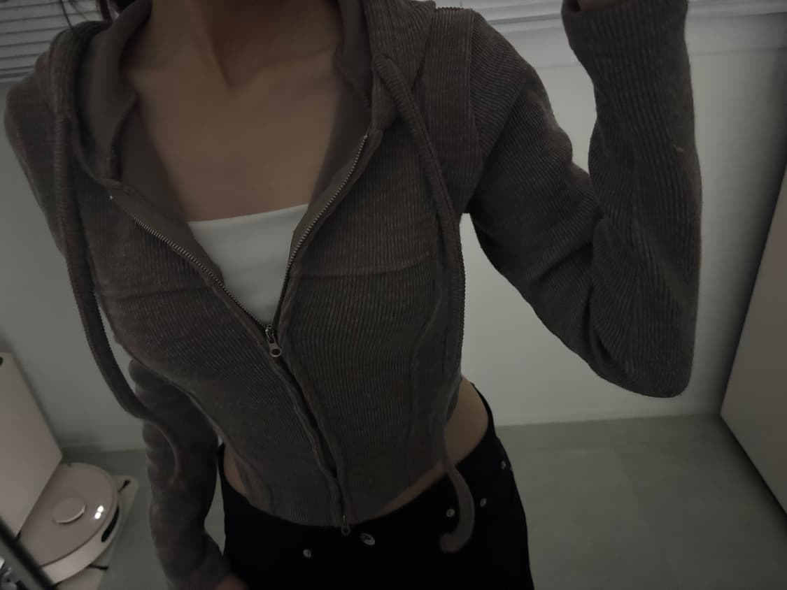 개말라핏) 브라운 니트 후드집업 상품이미지1