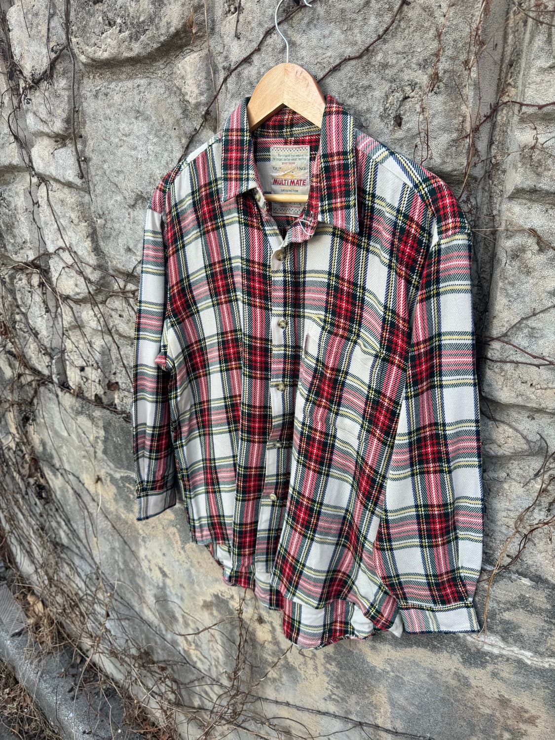 80s 멀티메이트 체크 배색 플란넬 셔츠 L 상품이미지3