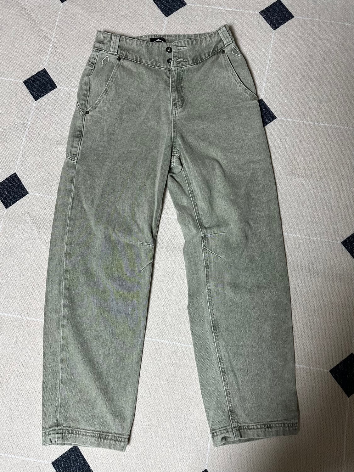 [M] 미스치프 워시드 슬라우치 진스 블리치드 카키 상품이미지4