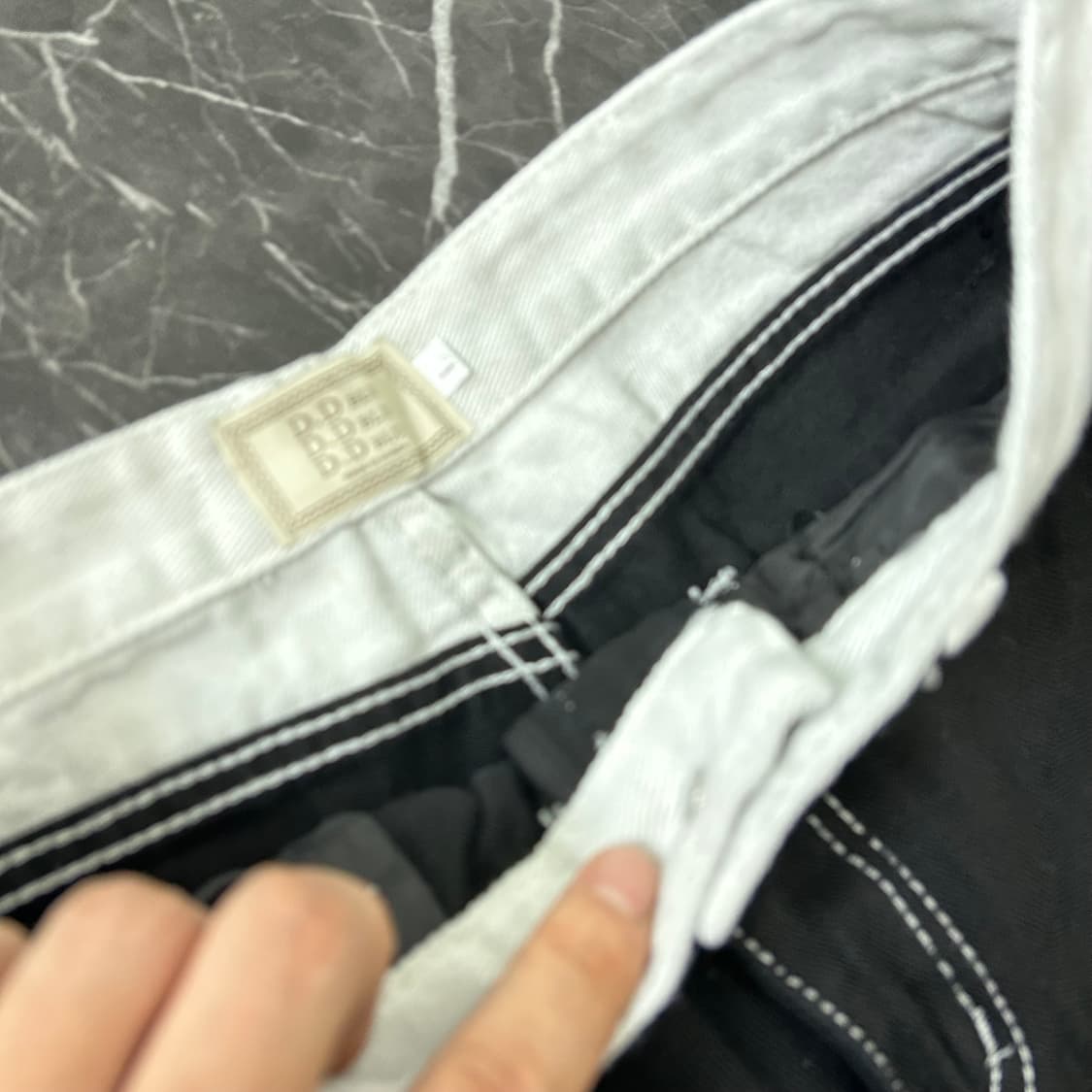 DD Blue 데미지 투톤 와이드 데님 팬츠 상품이미지10