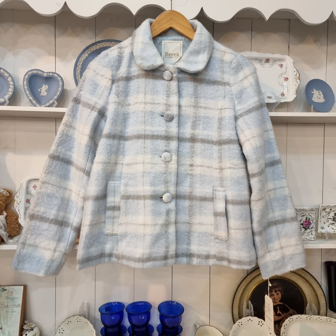 사각카라 포근 체크 숏코트 상품이미지1