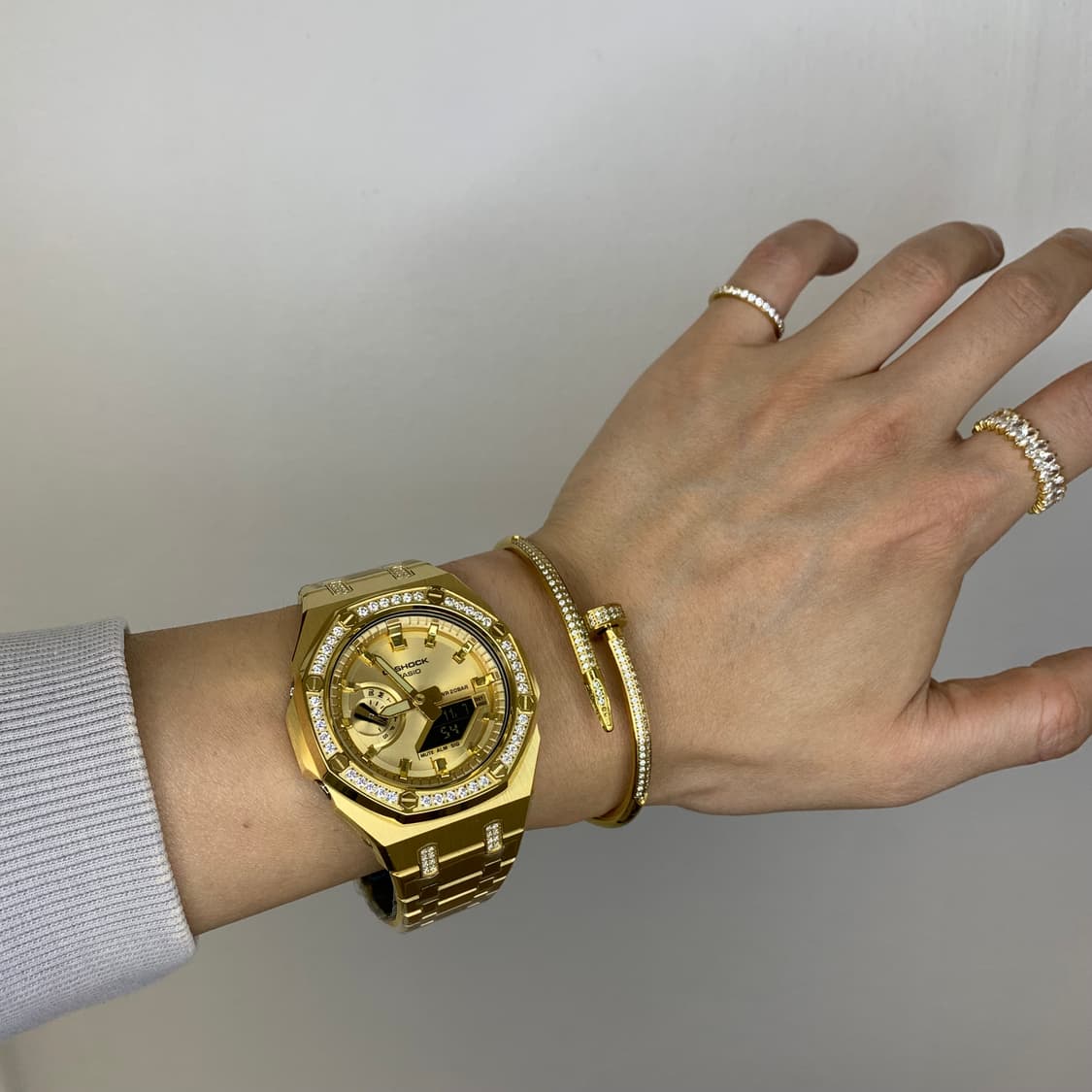 지샥 GA-2100 골드 지르코니아 파베 세팅 커스텀 시계 상품이미지2
