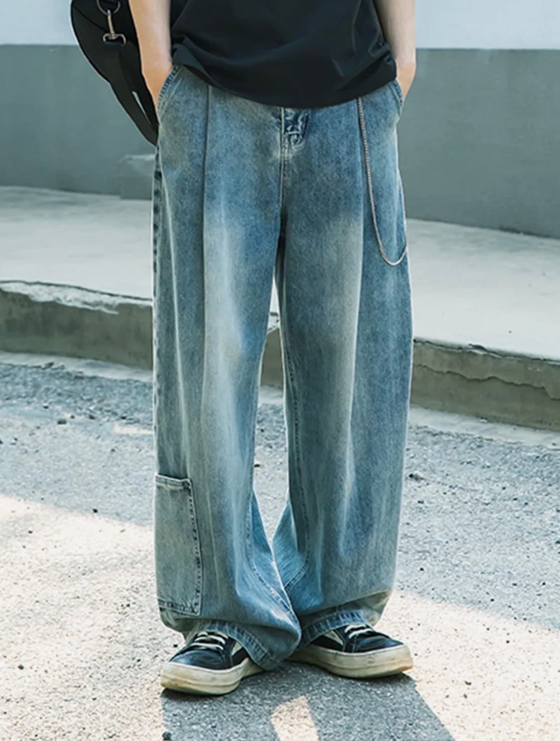 (3) 비긴202 원턱 와이드 카펜터 데님 팬츠 [블리치드 블루] 상품이미지1