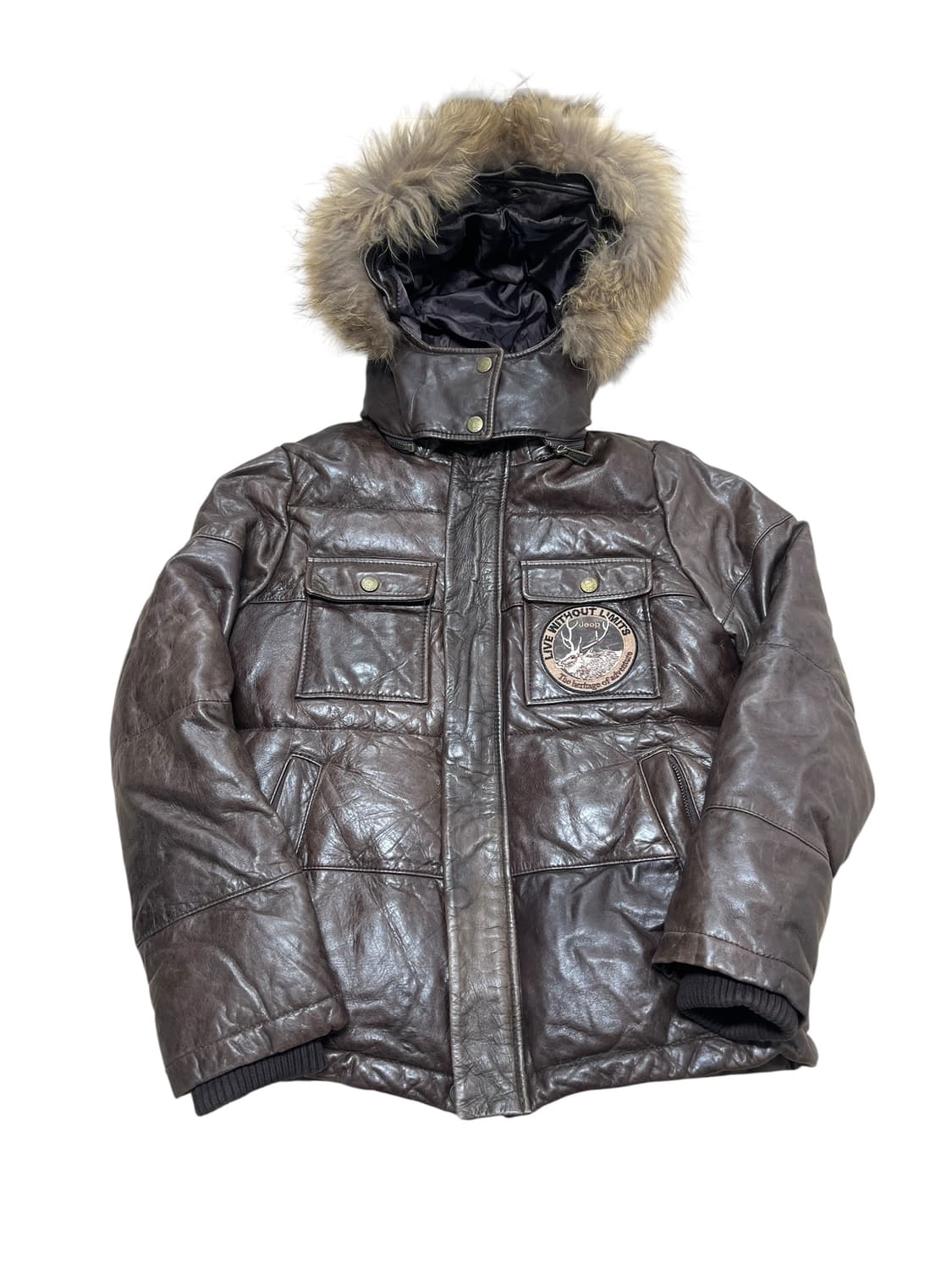 지프 양가죽 퍼 후드 레더 패딩 재킷 S 상품이미지1