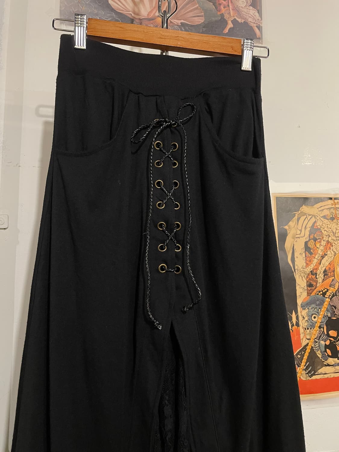 dig deep 디그딥 아일렛 리본 절개 레이스 블랙 롱스커트 펑크 상품이미지4