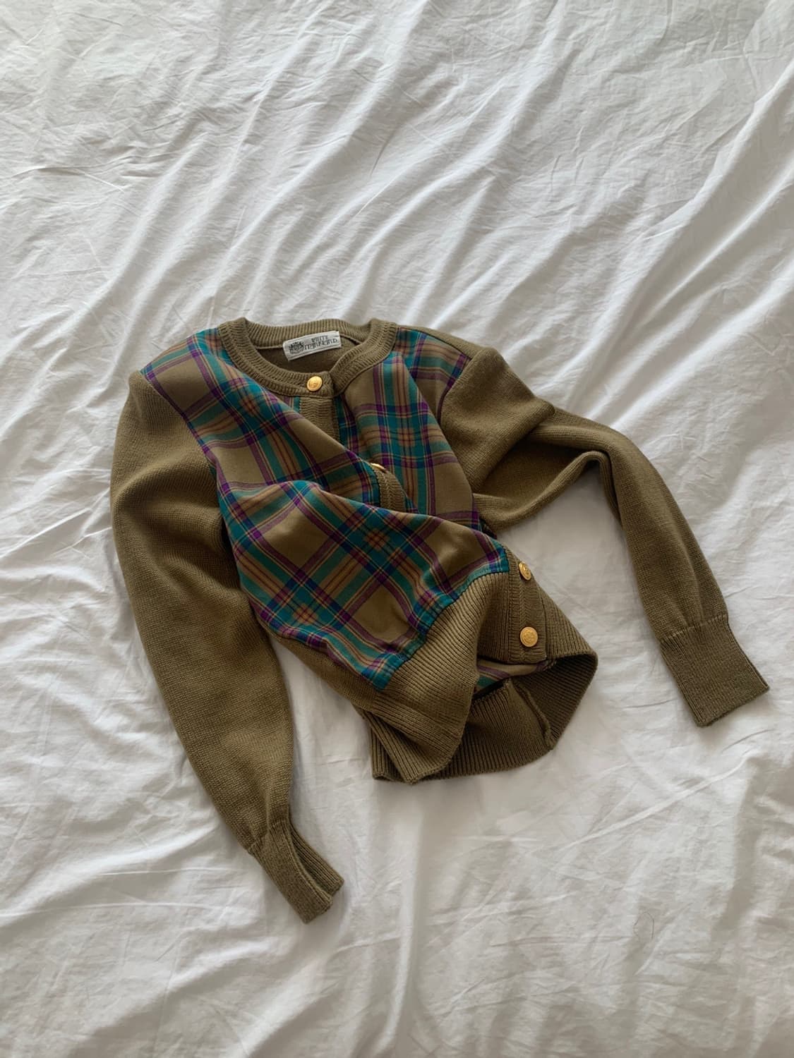 White itarkiard 체크 울 가디건 상품이미지2