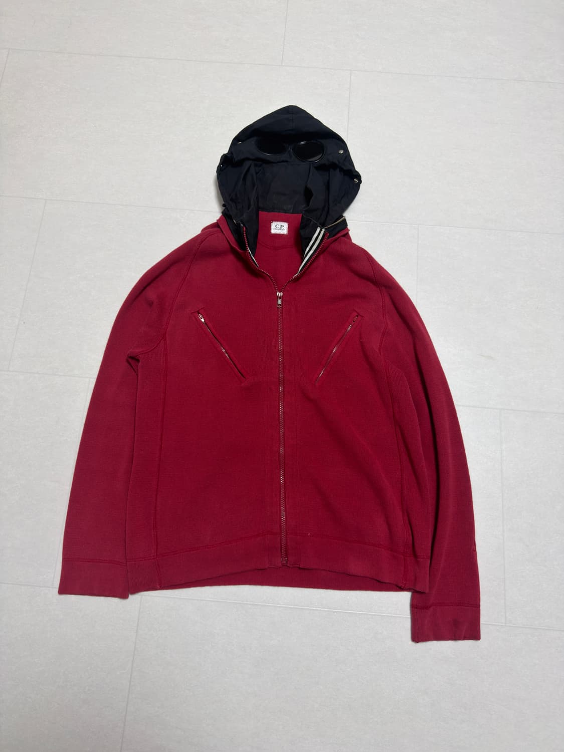 [ XL ] 00’s CP컴퍼니 아카이브 고글 후드 니트집업 레드 상품이미지1