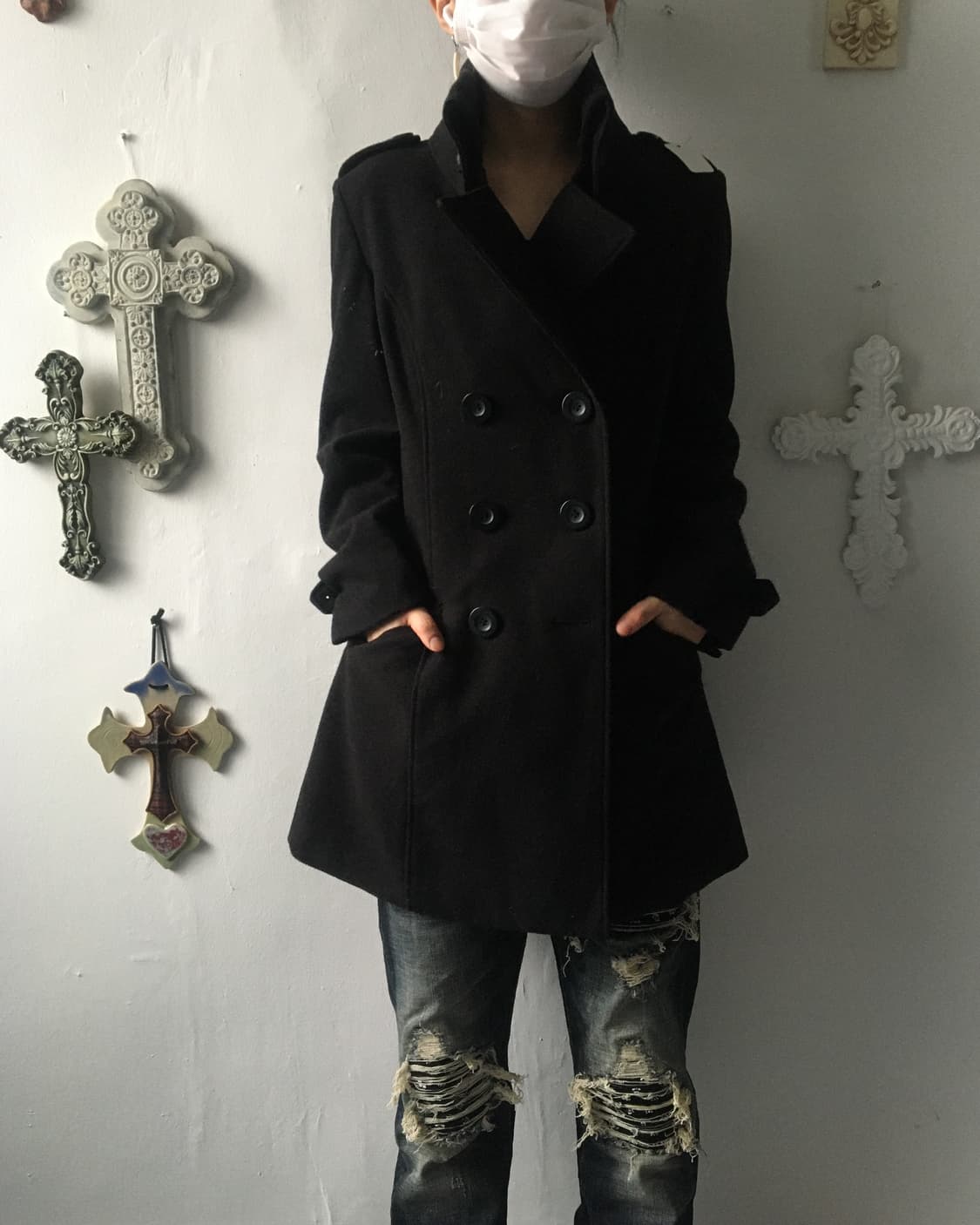 Double button high neck coat 상품이미지1