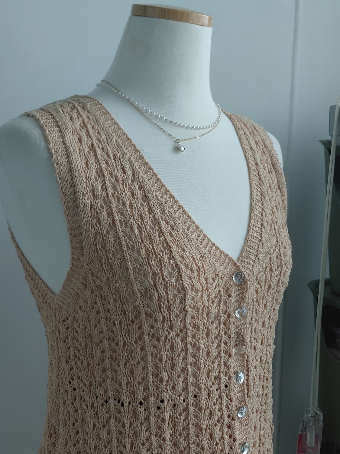 [빈티지] 니트 조끼 베스트 베이지 노랑색 브이넥 상품이미지4