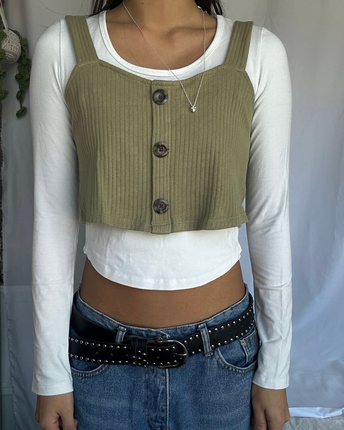 빈티지 GU 올리브 뷔스티에 나시 상품이미지1