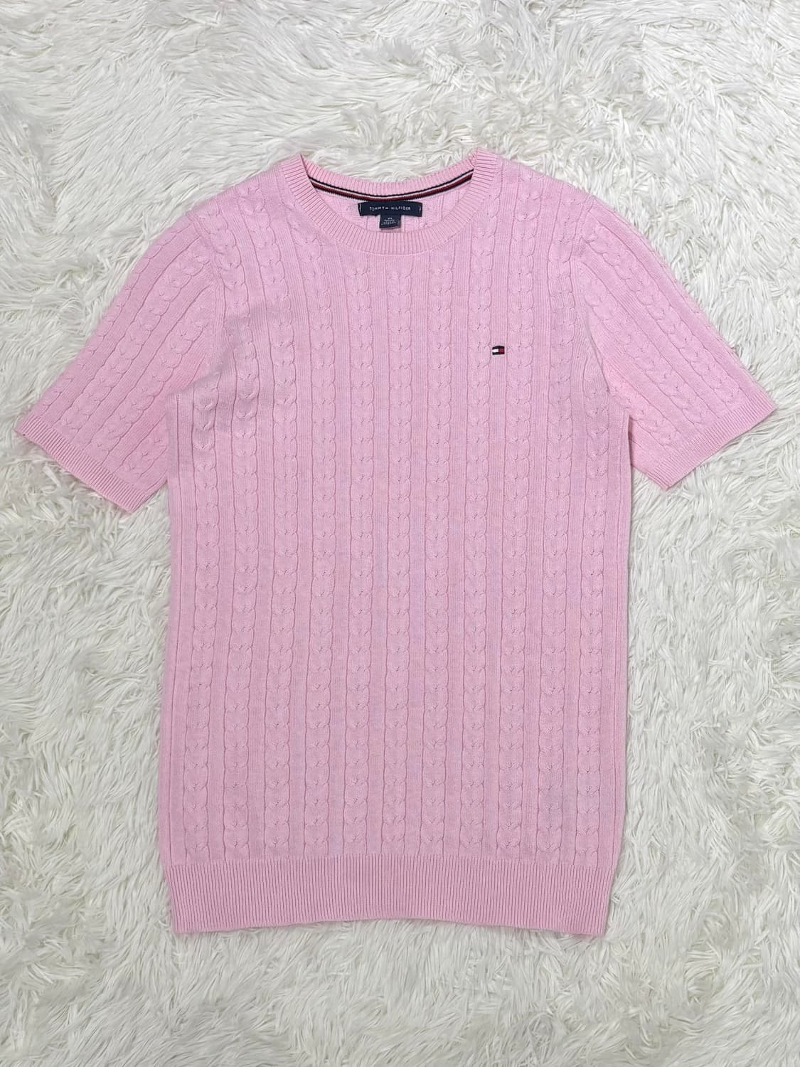 타미힐피거 스몰로고 베이비핑크 케이블 반팔 니트 상품이미지3