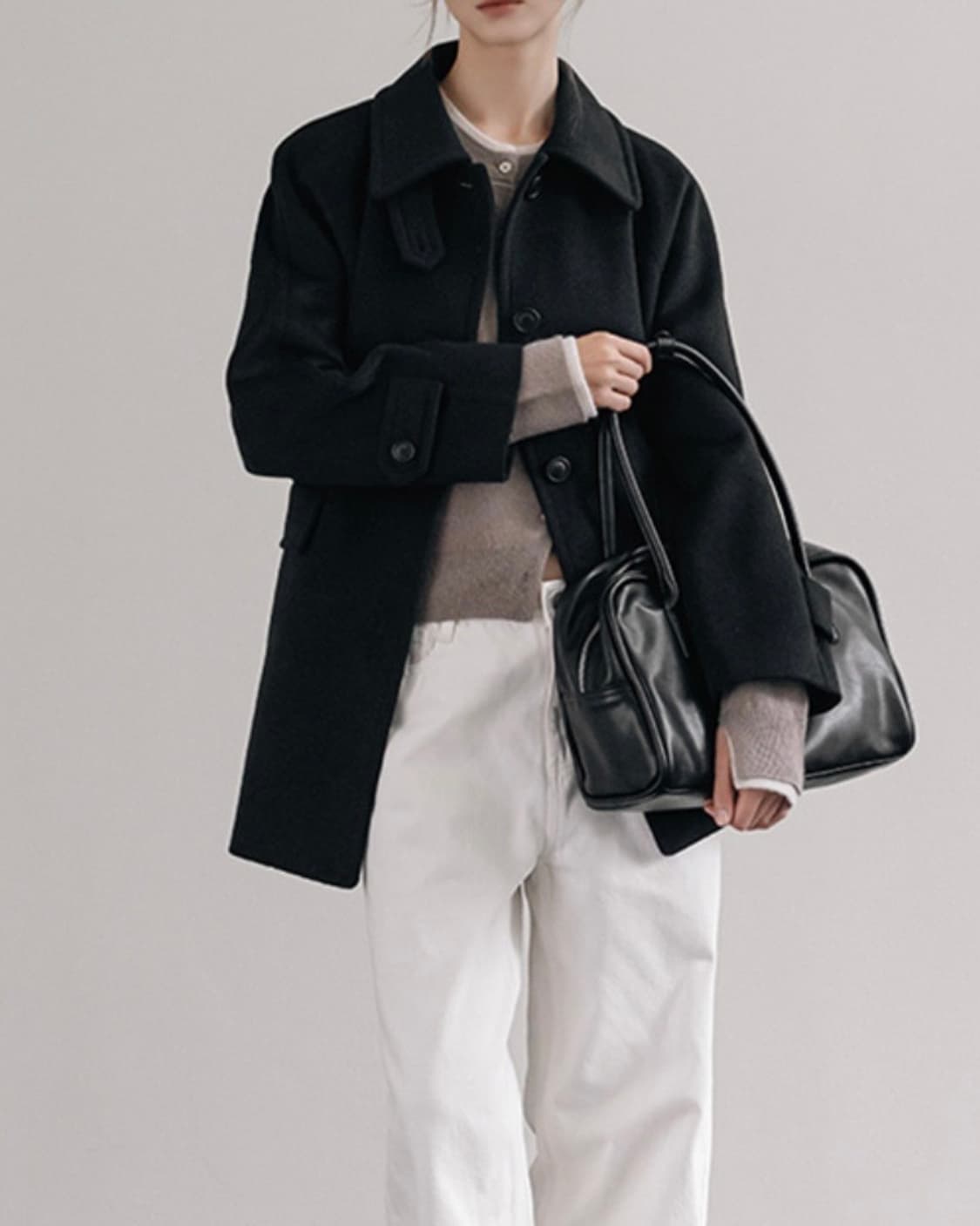 미쏘 울 블렌디드 스탠카라 하프 코트 블랙 상품이미지3