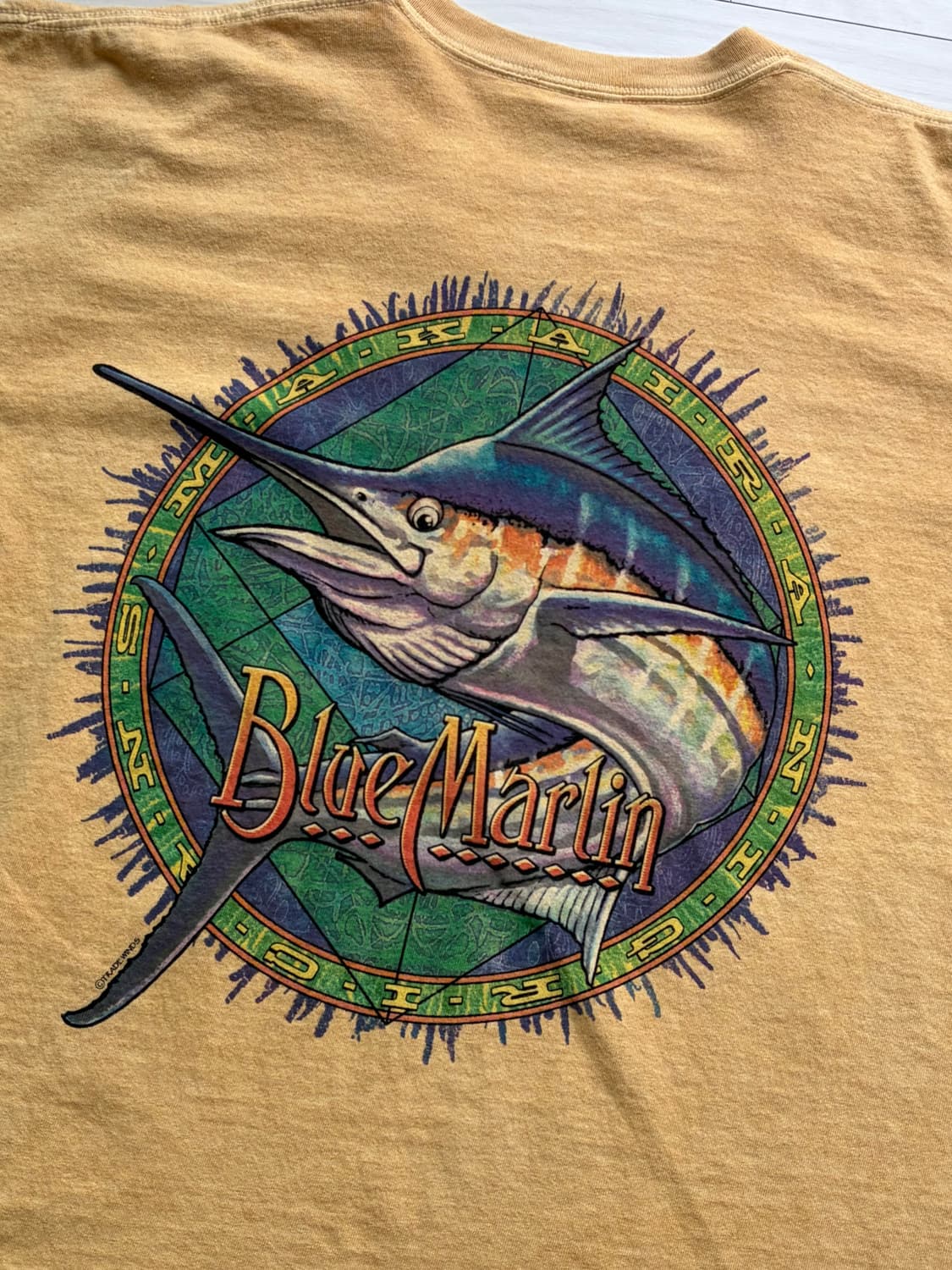 00s 아메리칸 빈티지 청새치 프린팅 옐로우 티셔츠 L (105) 상품이미지5