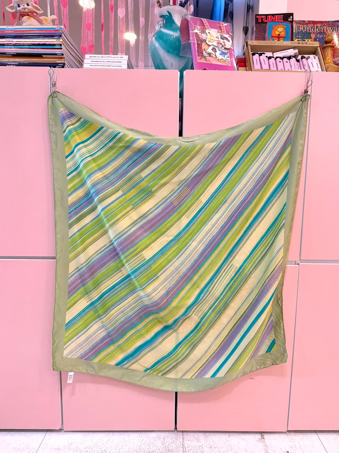 빈티지 에스닉 그린 스트라이프 스카프 상품이미지4