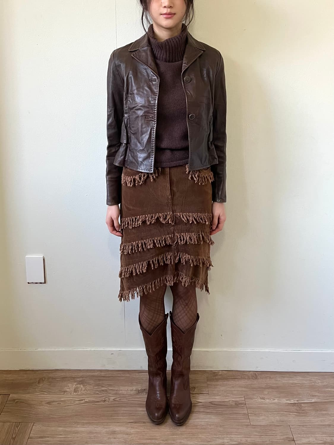 SCAPA 다크브라운 프릴 레더 자켓 상품이미지7