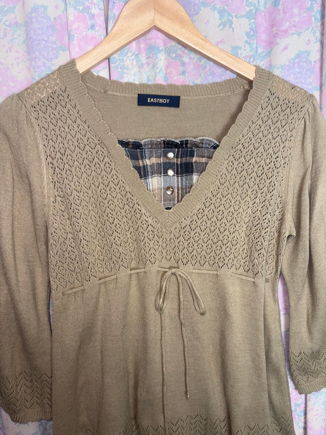 베이지 체크 레이어드 니트 상품이미지6