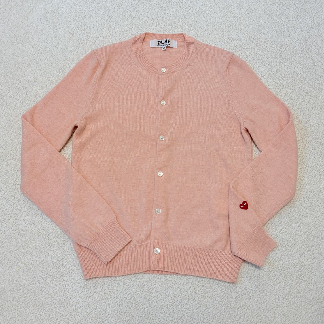 꼼데가르송 스몰하트 울 가디건 피치핑크 상품이미지2