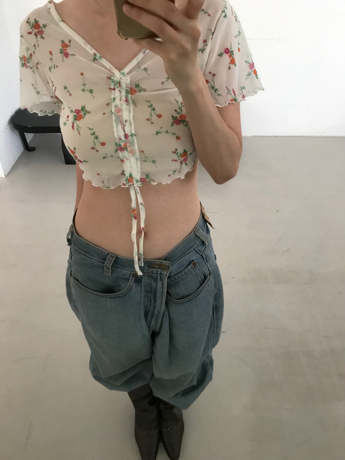 vintage pattern mesh corp top 상품이미지2