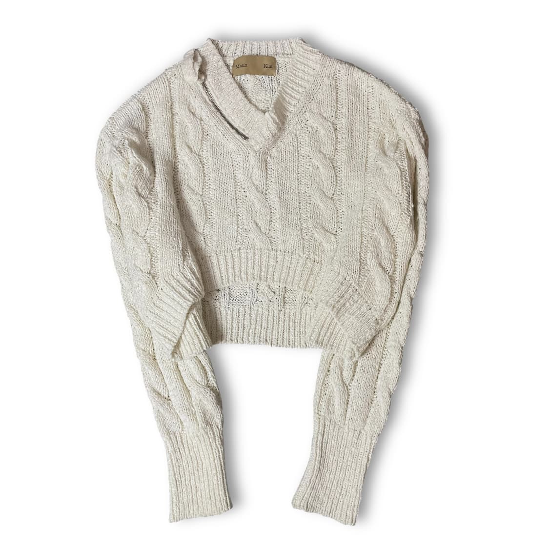 마땡킴 아이보리 지퍼 디테일 케이블 긴팔 니트 F 상품이미지1