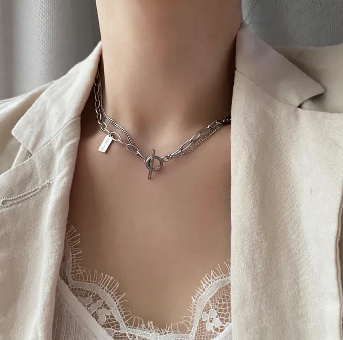 써지컬 두줄 체인 볼드 토글바 목걸이 상품이미지2